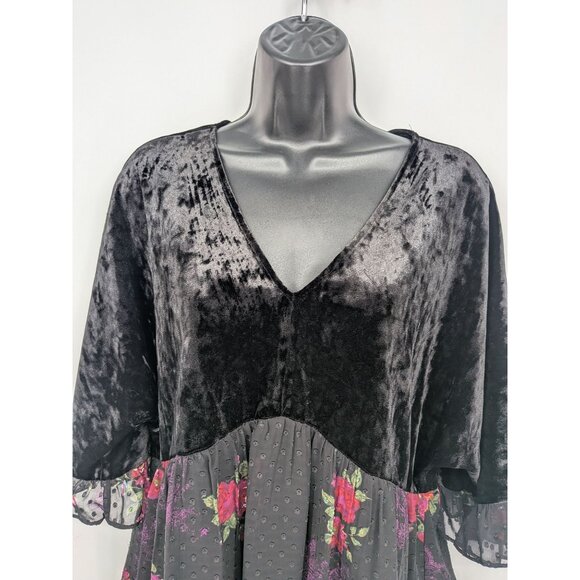 DR2 Velvet Sheer Babydoll Top Women Size L Floral Whimsigoth Romantic Fairy Y2K - Picture 5 of 11